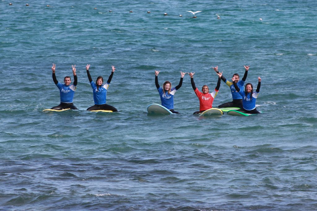 Surf lesson in the water 